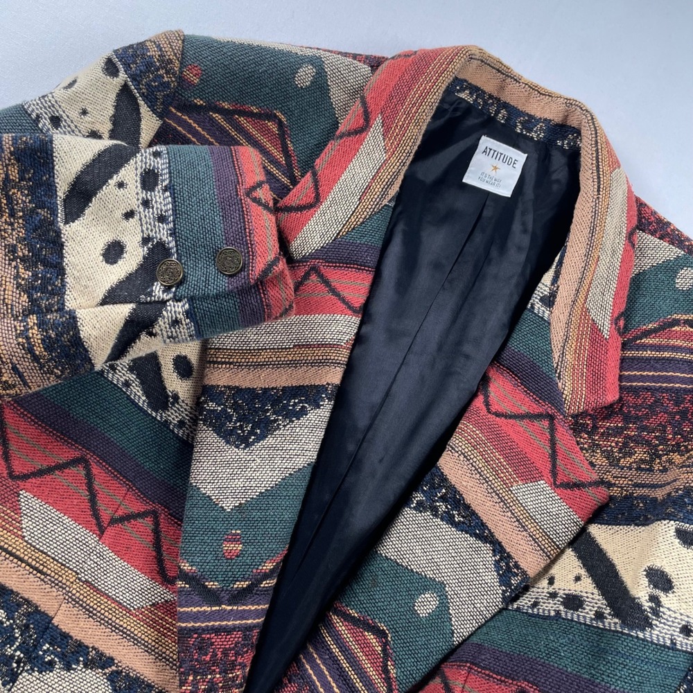 Attitude Vintage Tapestry Blazer Womens Medium Southwestern Geometric Woven USA